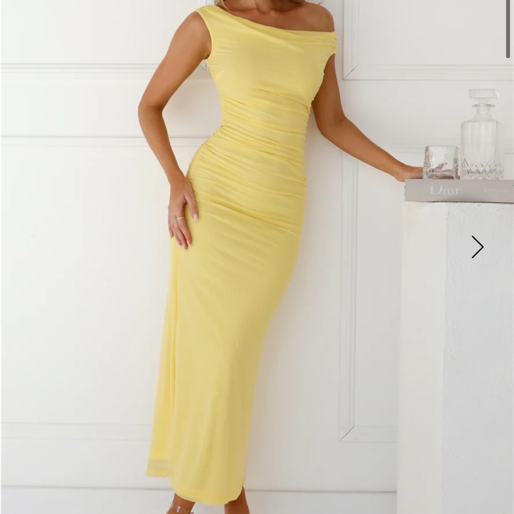 Hello Molly - PERFECT VIBE OFF SHOULDER MESH MAXI DRESS YELLOW- S